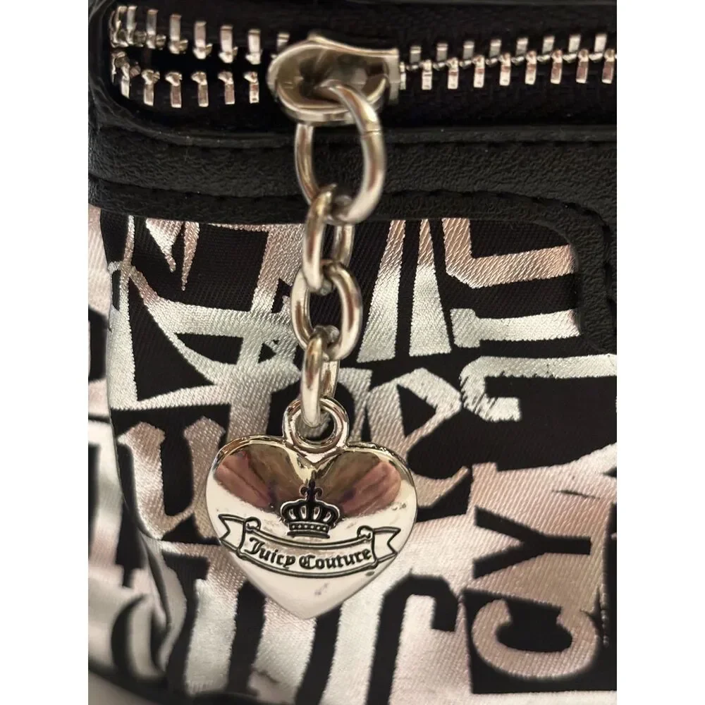 Juicy Couture Y2K Metallic Silver And Black Mini Backpack With Multi Pockets